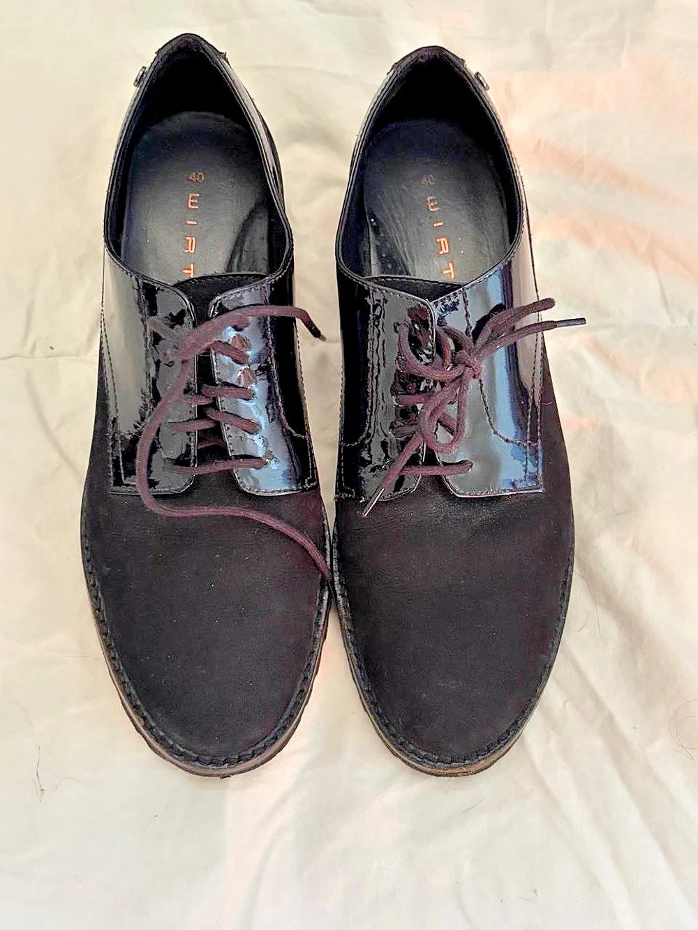 Wirth Women’s Black Patent and Suede Lace-Up Oxfords EU 40